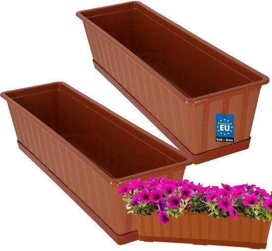 KOTARBAU Balkonbak 2 st. 60×18×14 cm Terracotta met schotel