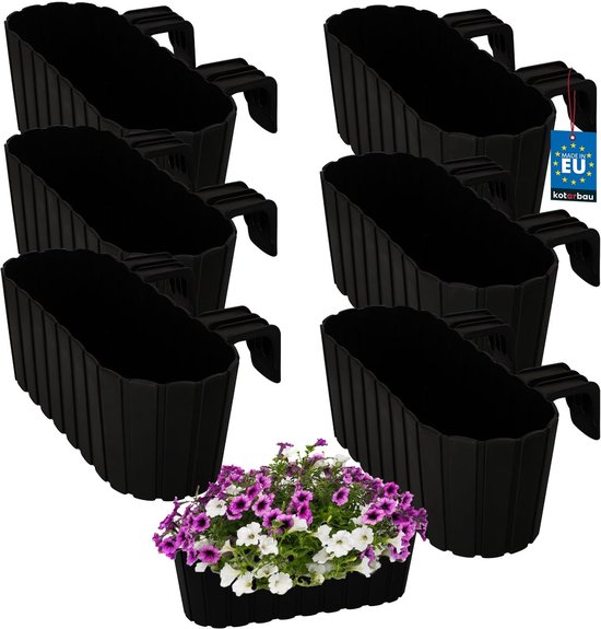 Set van 6 Antraciet PVC Balkonbakken met Beugels 40x15x15 cm