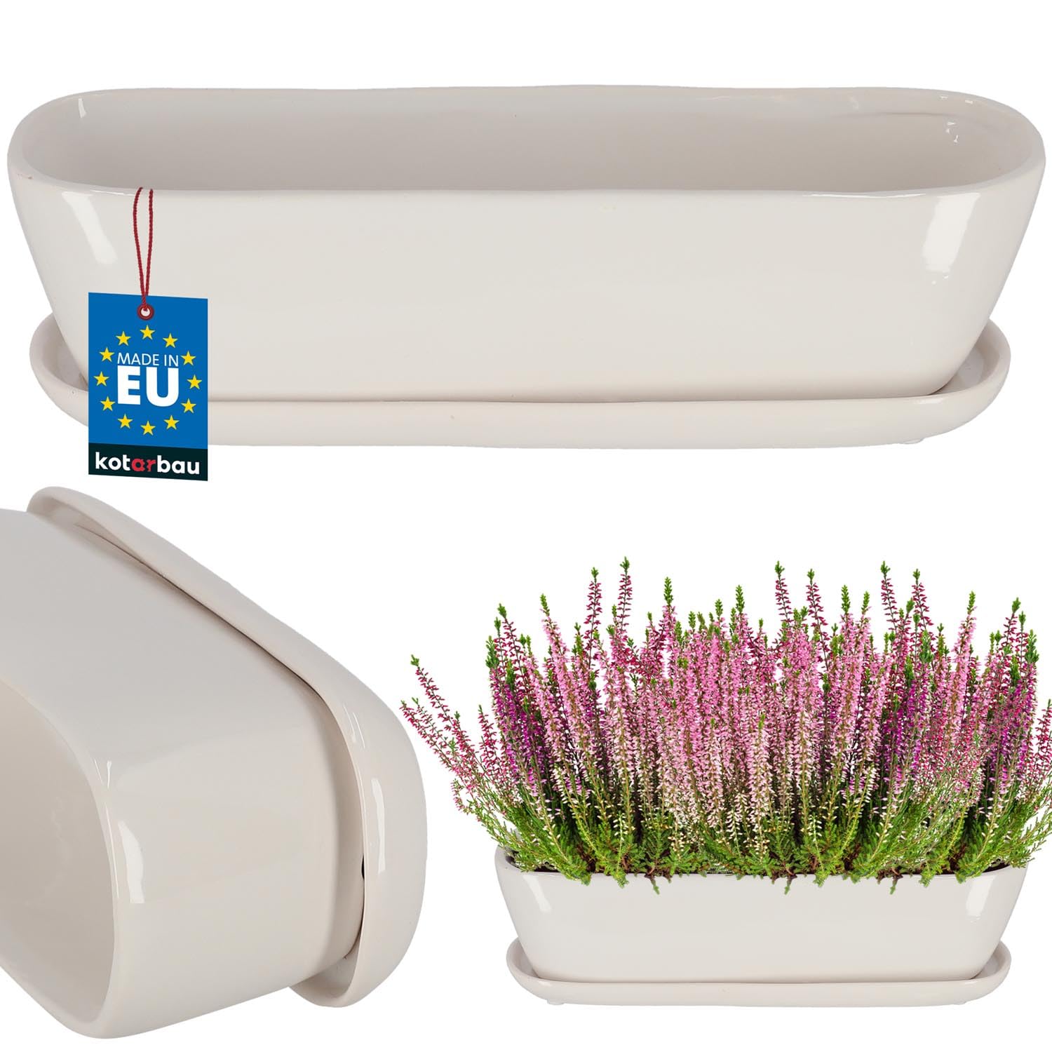 KOTARBAU Keramische plantenbak met schotel 28x7,5 cm Wit