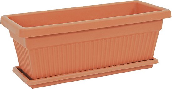 Winterhard kunststof bloembak terracotta 75x30 cm met schaal