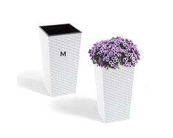Hoog Kunststof Plantenbak 36 cm – Witte Rotan-Look met Inzet