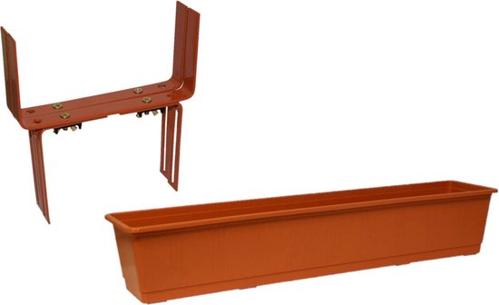 Kunststof plantenbak terracotta 80 cm met 2 balkonbeugels