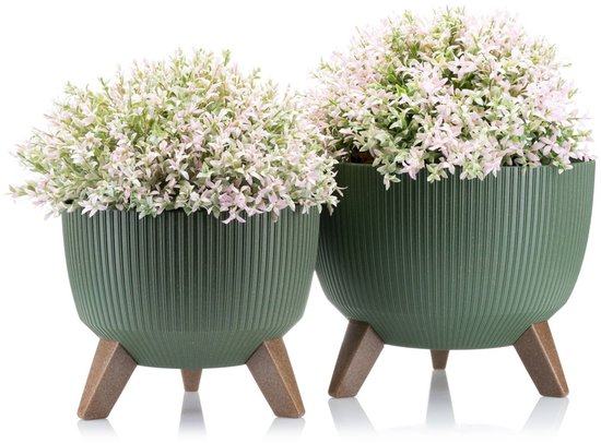 Linea ECO Houtcomposiet Plantenpot Groen met Pootjes