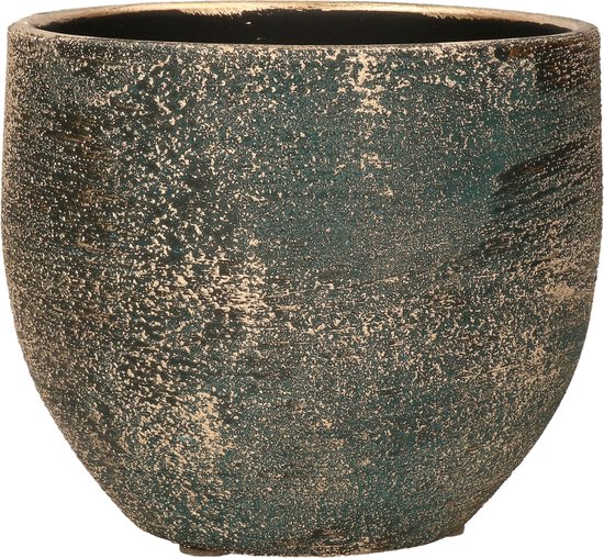 Luxe keramische bloempot Madeira blauw-goud 14 cm