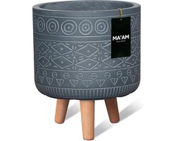 MAAM Fay bloempot met houten pootjes 21x27 cm, grijs (FSC)
