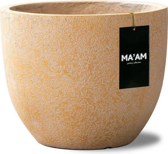 MA'AM Leah rond bloempot 30×25 cm oker, met afvoergat