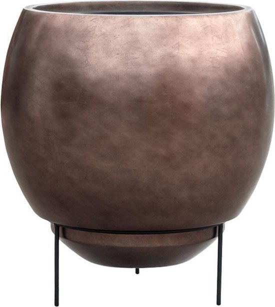 Maxim brede vaas op pootjes taupe-zilver 48 cm