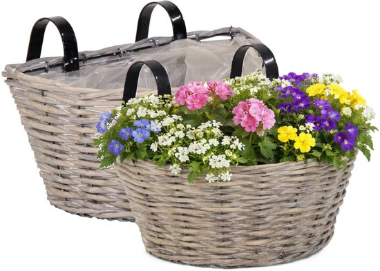 Set 2 stuks Balkon Plantenmand Wilgentenen Grijs 35x20 cm