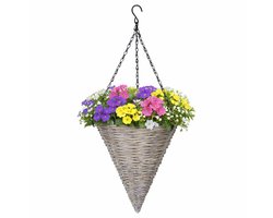 Mega Collections Hangende plantenmand kegelvorm grijs 35 cm