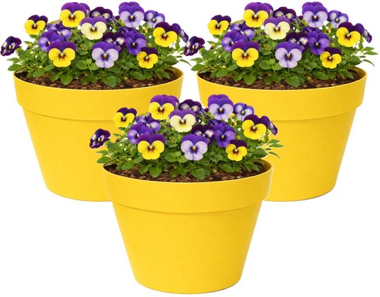 Set van 3 gele kunststof plantenpotten Ø26×H22 cm