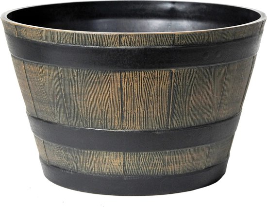 Mega Collections kunststof bloempot bruin houtmotief 50x32 cm