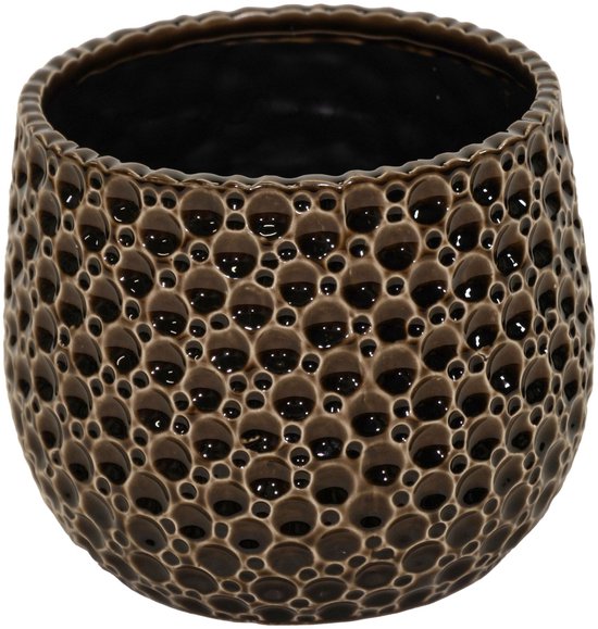 Pebblo geglazuurde bloempot 17×15 cm - bruin, druppels