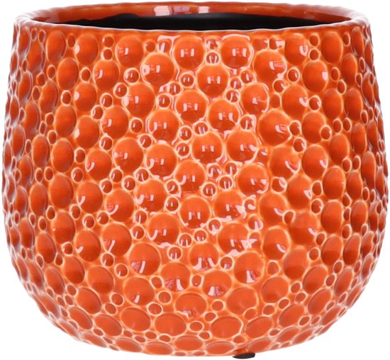 Pebblo geglazuurde keramische plantenpot oranje 21x17 cm