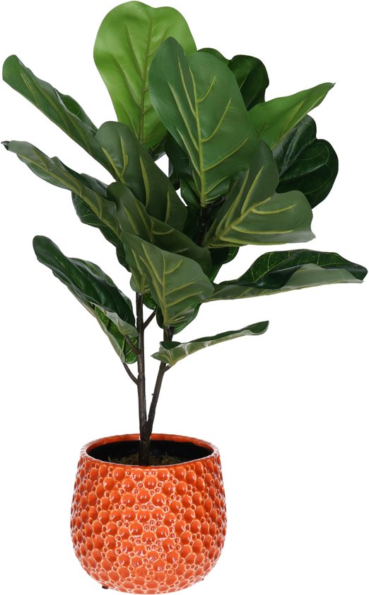 Pebblo geglazuurde keramische plantenpot oranje Ø17x15 cm