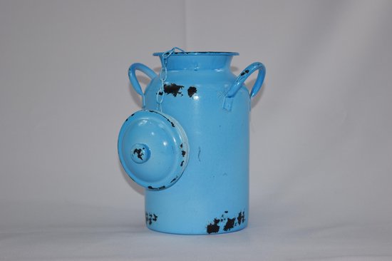 Blauwe melkbus met deksel 10x23 cm - woon & tuin