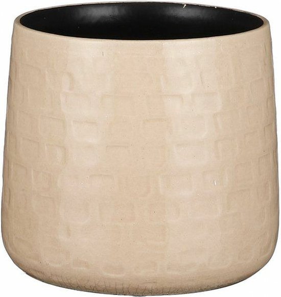 Beige keramische plantenpot Ø15 H13 cm - Mica Decorations