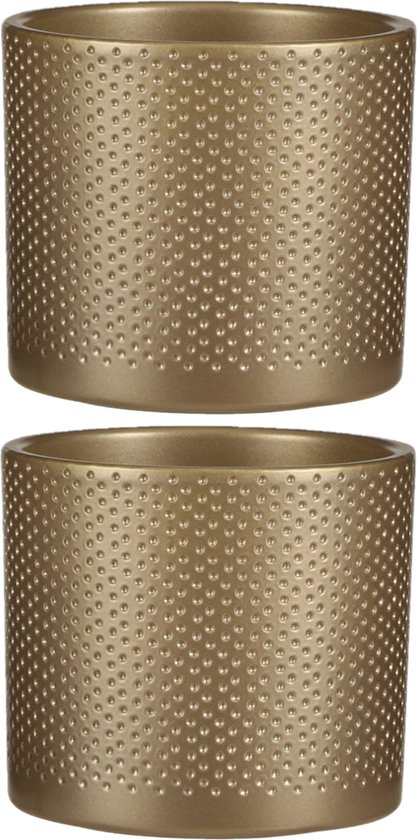Mica Set 2 Gouden Keramiek Bloempotten met Reliëf 13×12 cm