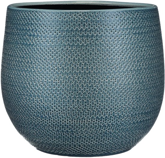 Blauwe ribbel keramische bloempot 29x25 cm - Mica