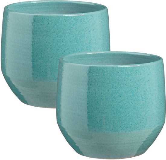 Set van 2 terracotta bloempotten Venice 27x24 cm turquoise