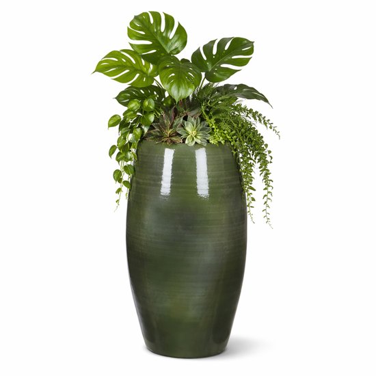 Lester hoge glanzende keramische bloempot groen 50x30 cm
