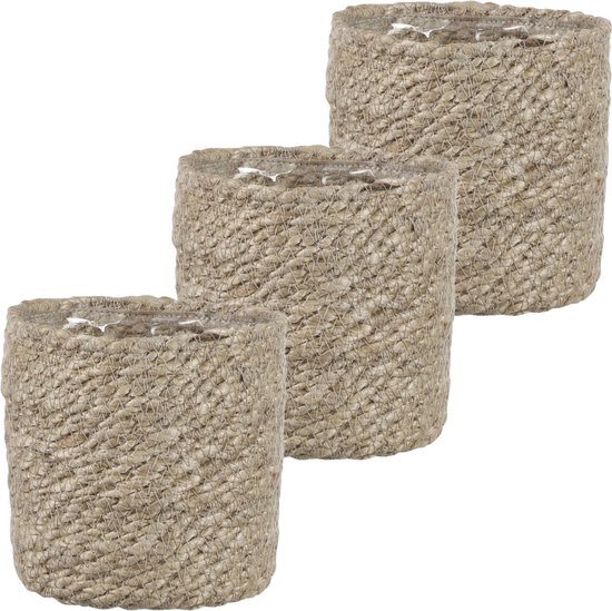 Mica Decorations - Set 3 rotan plantenmanden 12x12 cm