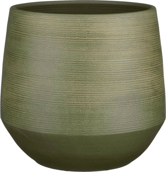 Mica terracotta plantenpot donkergroen relief Ø30×H28 cm