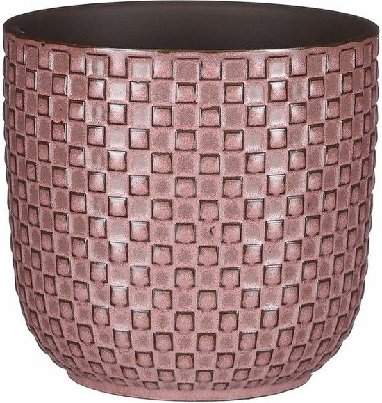 Mica Decorations Plantenpot Daan - keramiek roze - D13.5 cm - H13 cm - stijlvol patroon