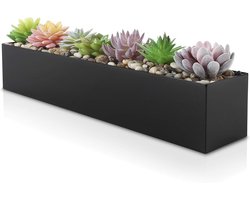 Zwarte RVS langwerpige plantenbak 16 inch voor succulenten