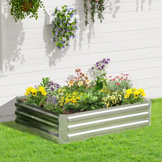 Verhoogde verzinkte plantenbak met open bodem 120x90x30 cm