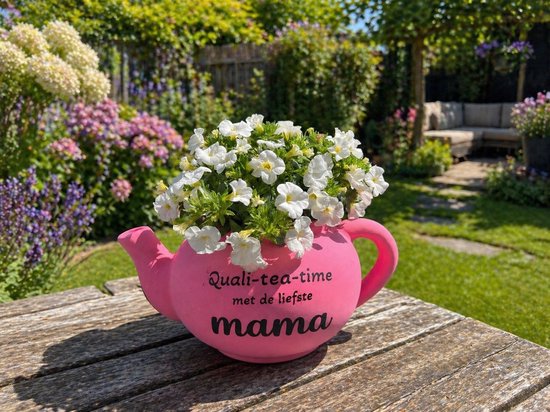 Moederdag / Verjaardag / Bedankt Cadeau Theepot Bloempot met Naam – Voor Mama, Oma, Tante of Juf – Gepersonaliseerd – Geel/Paars/Roze – 26 cm