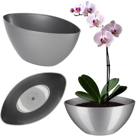 Ovale kunststof bloempot 21x12 cm zilver binnen & balkon