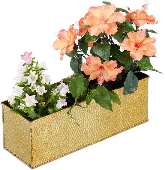 Gele metalen langwerpige plantenbak voor binnen 40 cm