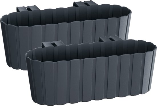 Set 4x Balkon Plantenbakken 38 cm Antraciet met Haken
