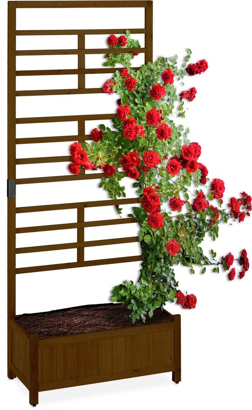 Houten plantenbak met klimrek en privacyscherm voor balkon