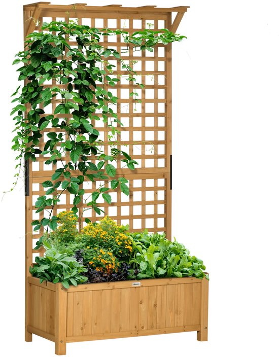 Houten plantenbak met klimrek - geel, weerbestendig