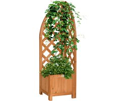 Weerbestendige houten plantenbak met klimrek 16L - bruin