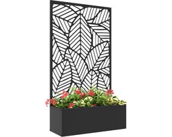 Weerbestendige zwarte houten plantenbak met klimrek