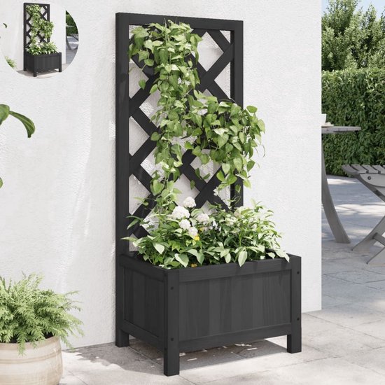 Plantenbak met Houten Klimrek Weerbestendig 22L Zwart
