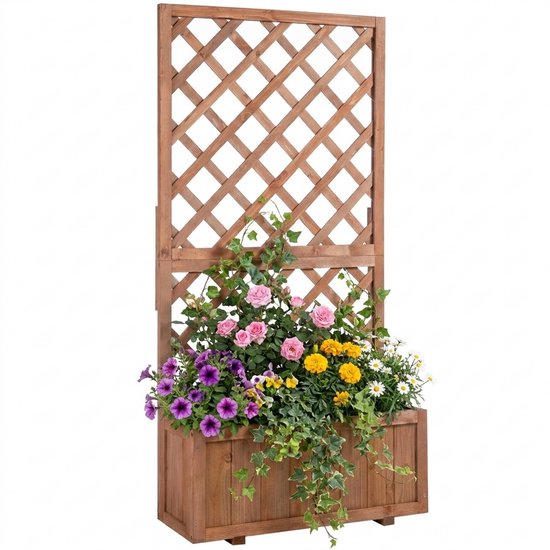 Weerbestendige Houten Plantenbak met Klimrek Oranje