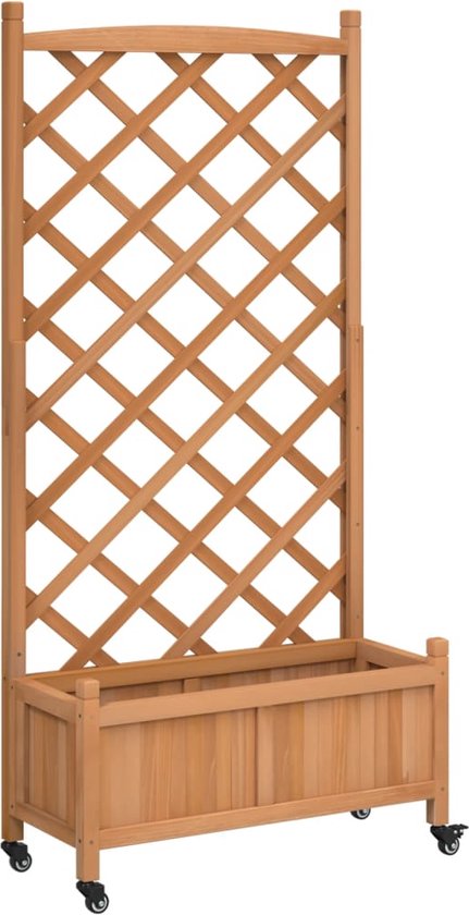 Weerbestendige houten plantenbak 91L met klimrek & wieltjes