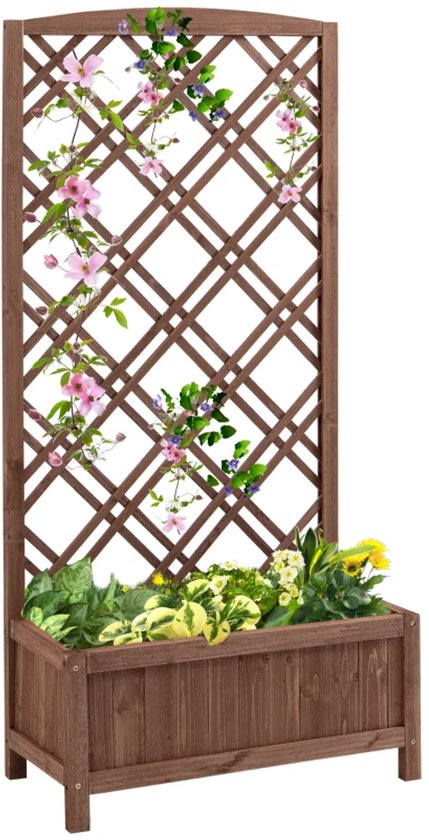 Houten Verhoogde Plantenbak met Klimrek voor Balkon & Tuin