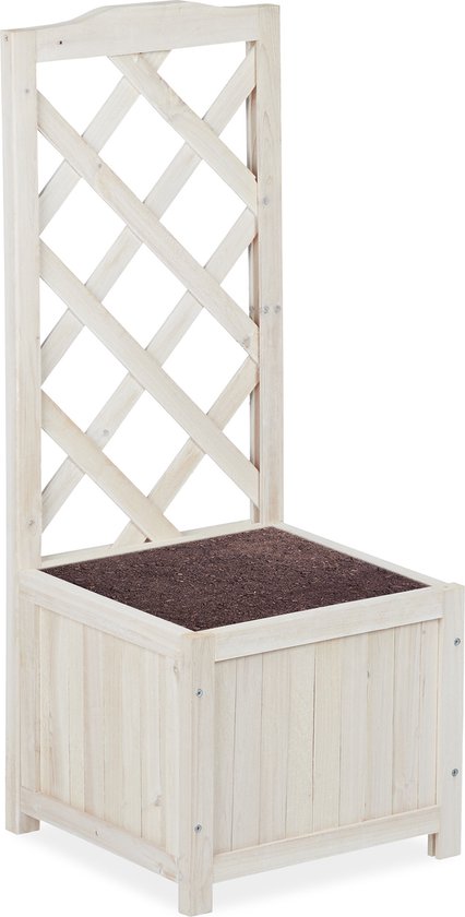 Weerbestendige houten plantenbak met klimrek 90 cm wit