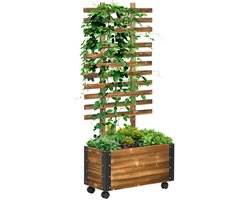 Verhoogde Tuinplantenbak met Klimrek & Wielen - Massief Hout