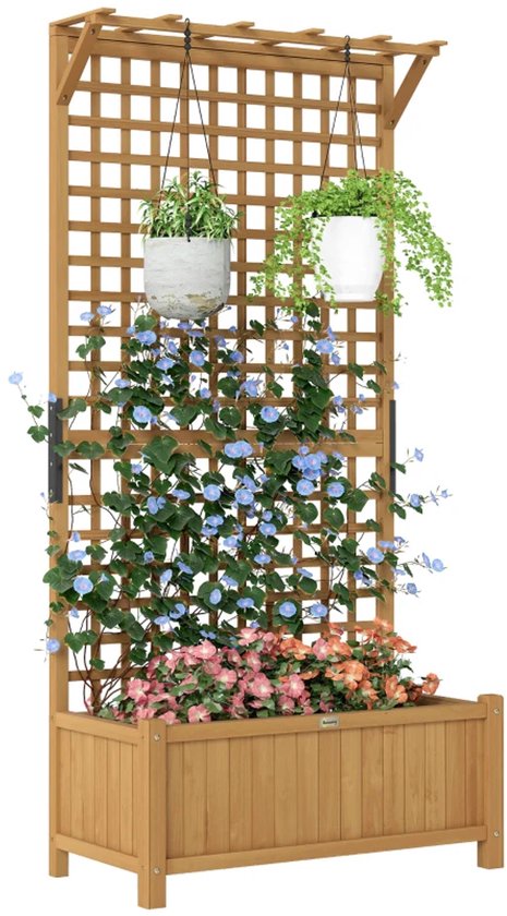 Weerbestendige houten plantenbak met klimrek 90x45x183 cm