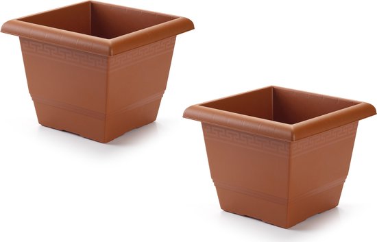 2x Terracotta kunststof plantenbak vierkant 26×26×20 cm