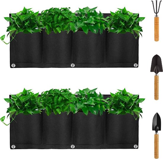 Set van 2 Zwarte Vilt Plantenzakken voor Verticale Tuin