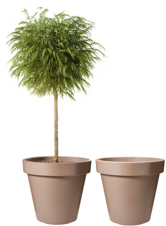 Pro Garden set van 2 kunststof bloempotten 50 cm mokka