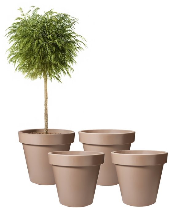 Set van 4 ronde kunststof bloempotten D50 cm - Mokka buiten