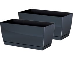 Prosperplast Set 2 Potten met Schotel Antraciet 24x12x11 cm