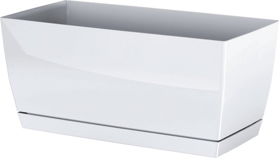 Prosperplast kunststof plantenpot wit 24×12×11 cm met schaal